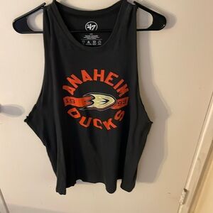 Anaheim Ducks hockey cut off tee, size large, gray